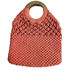 Handmade Macrame Style Crochet Dual Wooden Handles Handbag